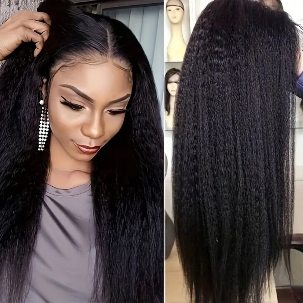 Elegant Synthetic ~24-26inch Long Kinky Straight Wig